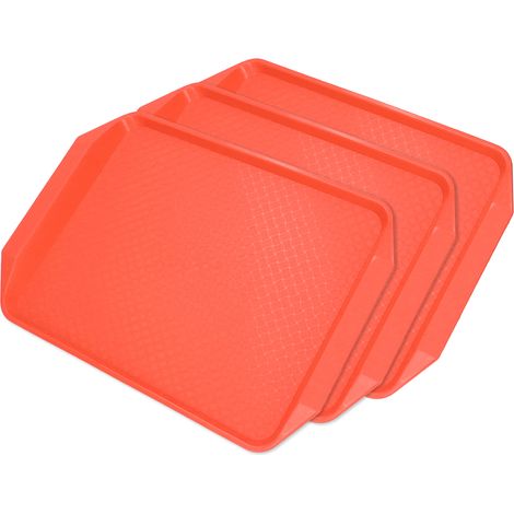 Set aus 3 rechteckigen Tabletts mit Griffen, verdickt, orangefarben, für Hotel, asiatisches Restaurant, Selbstbedienung, Schnellimbiss. (1/5)