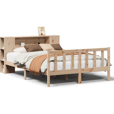 Lit double,Lit adulte,Lit bibliothèque sans matelas 135x190 cm bois de pin massif CSW9658650 (1/5)