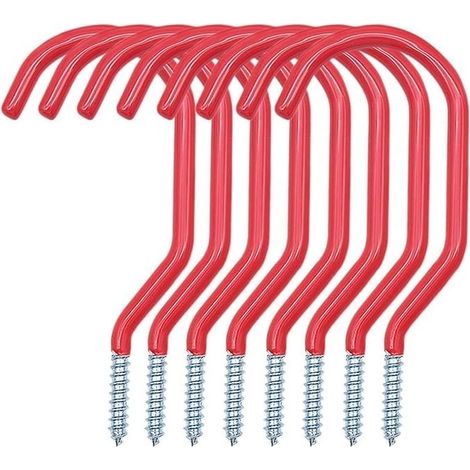 8 crochets de rangement pour vélos, garage et outils, fixation murale ou plafond, col large, revêtement PVC (1/5)
