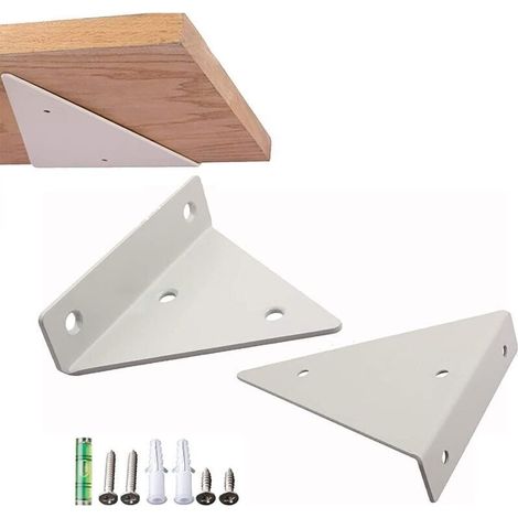 2 Pièces Supports Equerre Etagere,Console pour étagère,Supports Etagere Dissimulé Invisible,Support Etageres Murales Triangle, Pour Chambre À Coucher Salon (Blanc) (1/4)