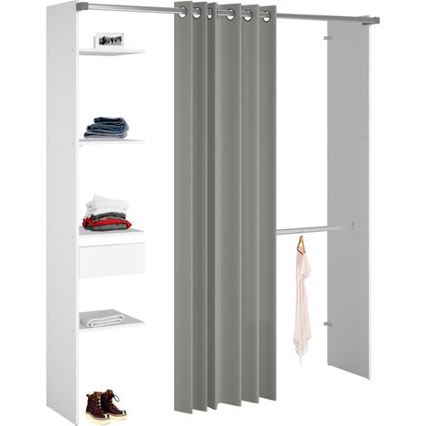 Vestidor Modular Abierto Custom para Dormitorio en Color Blanco Incluye Modulo G con 4 Estantes, 1 Cajón, Cortina y Barra  138x180 cm (1/5)