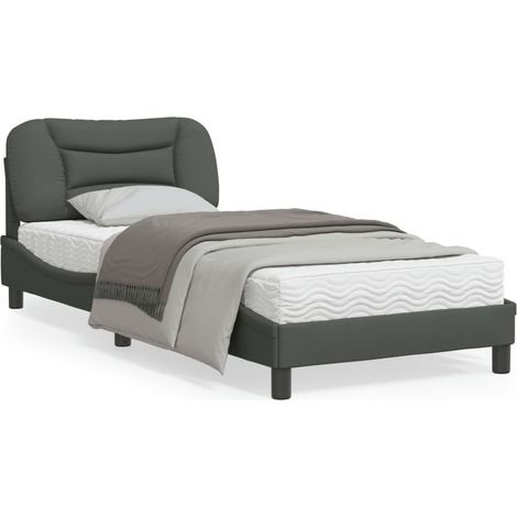 Cadre de lit avec tête de lit Gris foncé 90x190 Tissu (1/5)