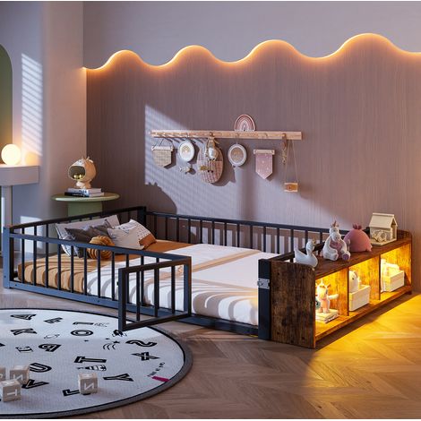 letto 140x200 con sponda vano aperto LED nero HAVRYA (1/5)