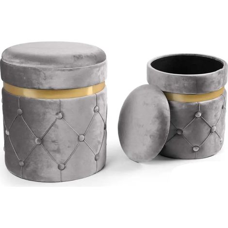 Set 2 pouf mit Stauraum in grau/gold Ø38x44 und Ø31x38 cm