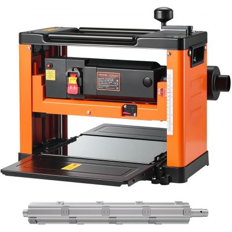 Raboteuse Bois Électrique, Table de Travail Largeur 33 cm, Tête Coupe en Spirale avec 24 Inserts, Moteur Puissant 2000 W, 23500 tr/min, Double Rouleau, Vitesse Unique, pour Bois Durs et Tendres (1/3)