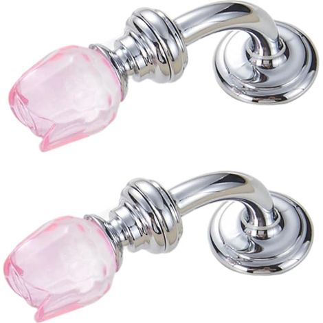 Lntyq Kristall-Schrankknöpfe, 2 Stück, Einzel- und Doppelloch, mehrfarbiger Glaskristall-Rosenknopf, Schubladen-, Schranktür-Griff aus Zinklegierung, helles Chrom-Rosa, Einzelloch (1/5)