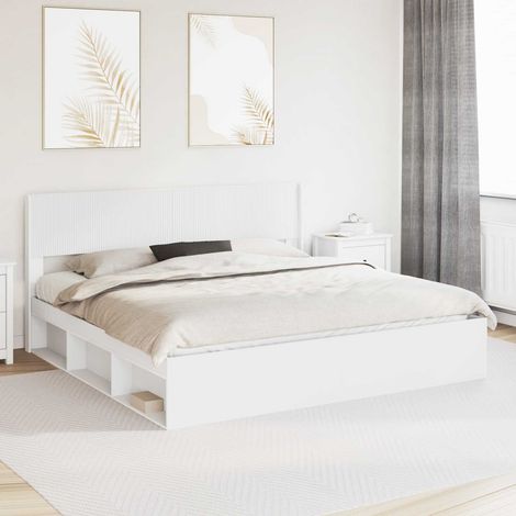 vidaXL Cadre de lit avec rangement et tête de lit Blanc 180 x 200 cm (1/5)