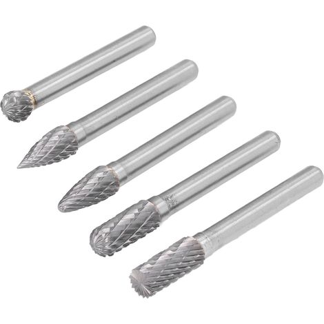 5-teiliges Set rotierender Feilenaufsätze mit 2 verschiedenen Mustern für die Holzbearbeitung, Schleifköpfe aus Wolframstahl und Hartmetall, 6 x 8 mm (1/5)