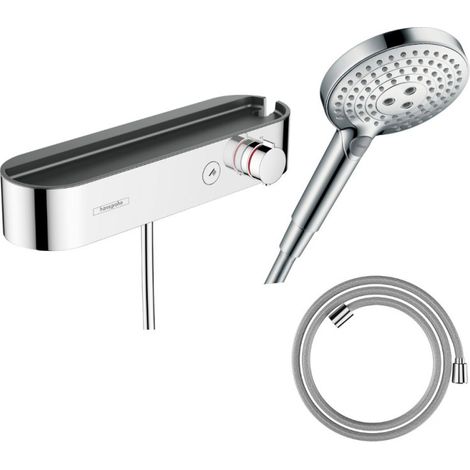 Set de ducha termostática HANSGROHE ShowerTablet Select + Flexo Designflex + Teleducha Raindance Select S (3 tipos de chorro) – Cromo (1/5)
