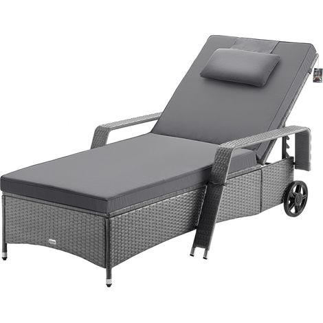 Casaria Sdraio giardino polyrattan imbottitura 7 cm cuscino carico max 160 kg schienale regolabile lettino prendisole Grau Anthrazit (de) (1/5)