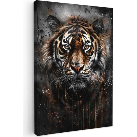 CUADRO EN LIENZO Tigre - Animales - Retrato - Lujo - Negro Decoracion Pared Salon 20x30 cm