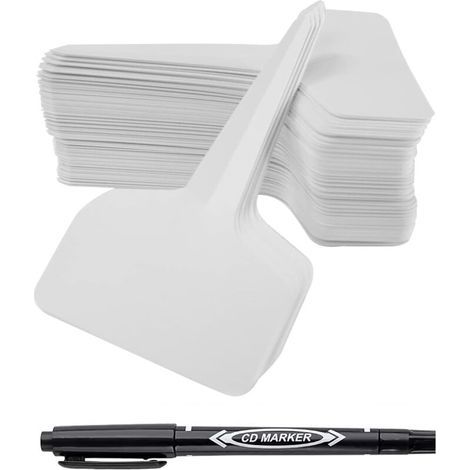100 pièces Etiquettes Plantes, Etiquette Semis, 6 x 10 cm Type T Plastique Etiquette Potager avec Stylo étanche Etiquetage Réutilisable(Blanc 100pcs) (1/5)
