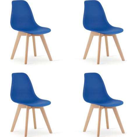 Set di 4 Sedie Kito in Polipropilene Blu con Gambe in Legno di Faggio (1/5)