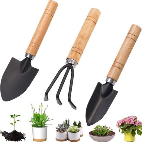 Dailygoods - Outils de jardin pour enfants 3 pièces - Mini ensemble d'outils de jardin - Râteau/pelle - Métal/bois de haute qualité - Pour plantes/ameublissement du sol - Convient aux enfants - Outils (1/5)