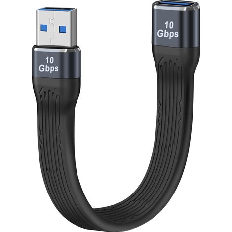 Cable Rallonge USB 3.0 Plate 10Gbps Câble USB A Male Femelle Plate 100 W 20 V 5 A Prend en Charge Audio et Vidéo 4K@60Hz, pour Ordinateurs Portables et PC (A vers A, 13 cm) (1/5)