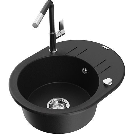 Mexen Kevin fregadero de granito de 1 seno con escurridor y grifo de cocina Flora, negro - 6517-77-670401-07 (1/5)