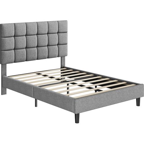Yaheetech – Lit double rembourré 140x200cm – Cadre en bois et métal – Tête de lit réglable en hauteur – Capacité 360kg – Gris clair
