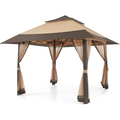 Gazebo Da Giardino Pop Up Con Tetto Allargato Zanzariere 4 X 4 Metri E Altezza Regolabile Da 2.7 X 2.9 M Apertura Rapida E Borsa Di Trasporto Inclusa Per Eventi Campeggio Piscina Feste Kaki (1/5)