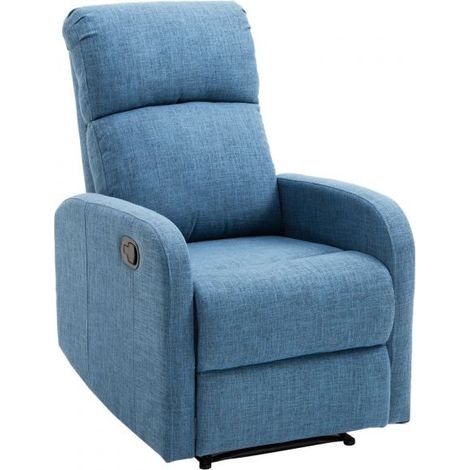 EASYCOMFORT Poltrona Relax Reclinabile Manuale con Poggiapiedi Portata 125kg Tessuto di Lino 66 × 83 × 107cm Blu