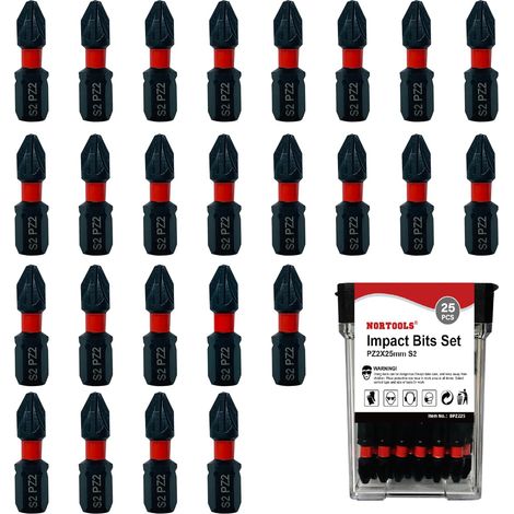 Set de 25 embouts de tournevis Pozidriv magnétiques en acier S2 - 1 " (25 mm) PZ2 antidérapant, tige hexagonale 1/4", résistant à un couple élevé et aux chocs pour perceuses et tournevis (1/5)