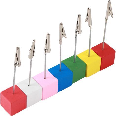 farbenfrohe Kartenhalter mit Holzsockel für Fotos, Notizen und Dekorationen – 7er-Set, tragbares und elegantes Design (1/5)