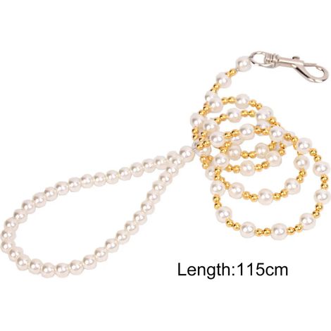 Laisse élégante et luxueuse pour chien avec perles, finitions soignées et crochet de suspension, laisse tendance pour animaux de compagnie ornée de perles (1/5)