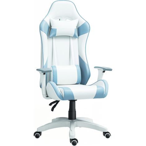 Chaise gaming avec coussin lombaire, accoudoirs réglables, appui-tête amovible et hauteur réglable, 67x60x120-128 cm, bleu (1/5)