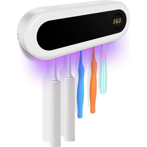 Stérilisateur UV mural pour brosse à dents, chargeur USB 2000mAh, étui anti-poussière inclus, salle de bain, rechargeable, électrique, support mural, désinfecteur à lumière UV. (1/5)