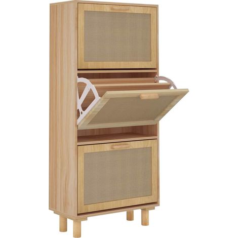Schuhschrank Braun 52x25x115 cm Holzwerkstoff & Rattan Natur vidaXL (1/5)