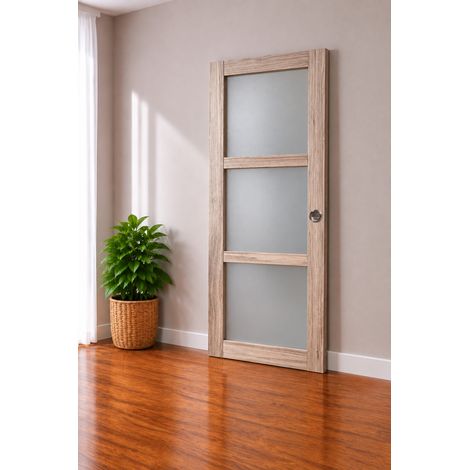 Porte Coulissante Bois Frake Vitrée H204 X L73 Cm, Coquilles, Tire Doigt Gd Menuiseries (1/3)