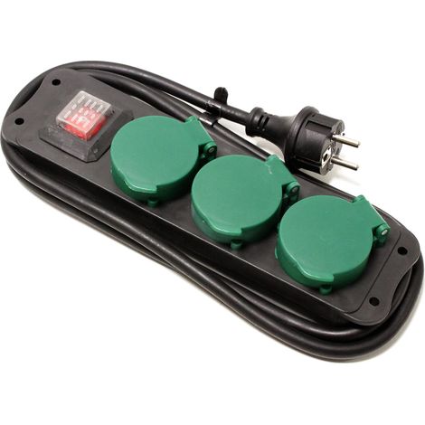 Multiprise extérieur 3 prises IP44 16A 250V avec interrupteur et 1.5m câble (1/2)