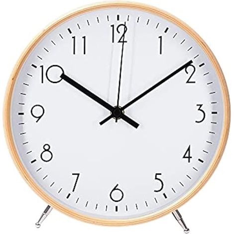 Horloge murale en bois 22cm Quartz Silencieuse Moderne - Horloge table pour salon chambre bureau cuisine intérieur enfants (blanc)