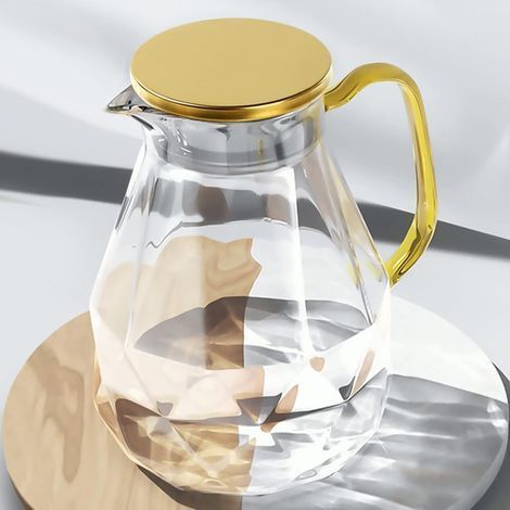 Carafe Eau de 2 L, Pichet en Verre Design Diamant Moderne, Cruche en Verre avec Couvercle en Acier Inoxydable et Anse, Pichet à Eau Haute Durabilité pour Infuseur Fruit, Thé Glacé, Café, Lait (1/5)