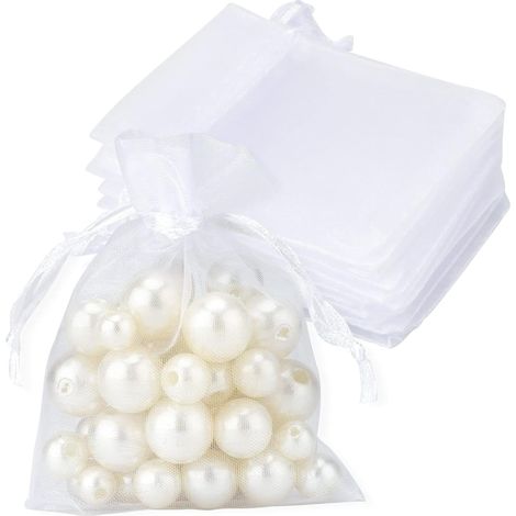Pochette Cadeau Noël + Sachets Organza Blanc avec Cordon – 20 Sacs 10×12 cm et 20 Étiquettes Kraft Noël – Idéal pour Bonbons et Petits Cadeaux