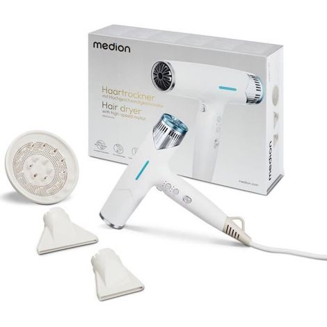 Asciugacapelli - MEDION - MD19984 - 1500 W - 3 velocità - 105°C - Bianco (1/5)