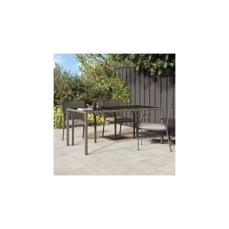 Table de jardin Gris 190x90x75 Verre trempé-résine tressée (1/5)