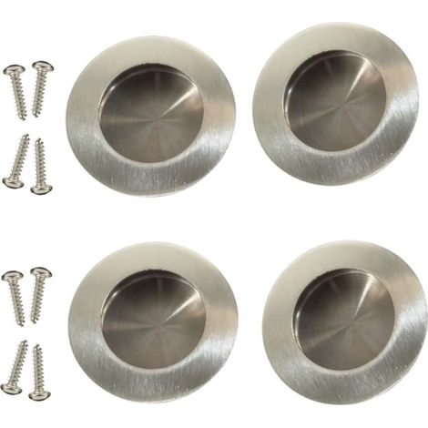 Poignée de porte coulissante 4 pièces Poignée de porte 65 mm Ronde Encastrée Coulissante Encastrée Acier inoxydable brossé Intérieur Coulissant (1/5)