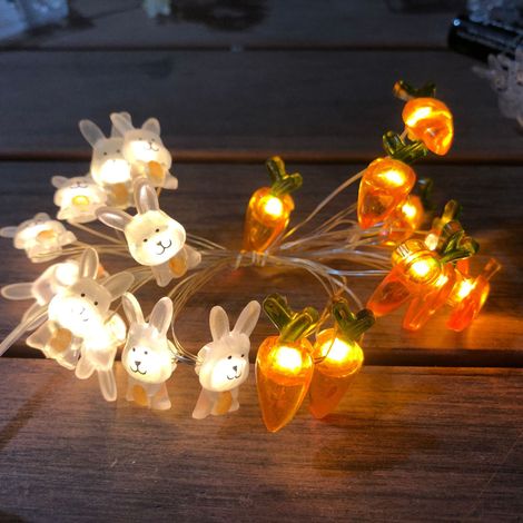 Guirlande lumineuse LED lapin de Pâques - Décoration de Pâques pour la maison - Carotte et lapin - Fournitures lumineuses féériques - Cadeaux de Pâques - 2 m - 20 LED