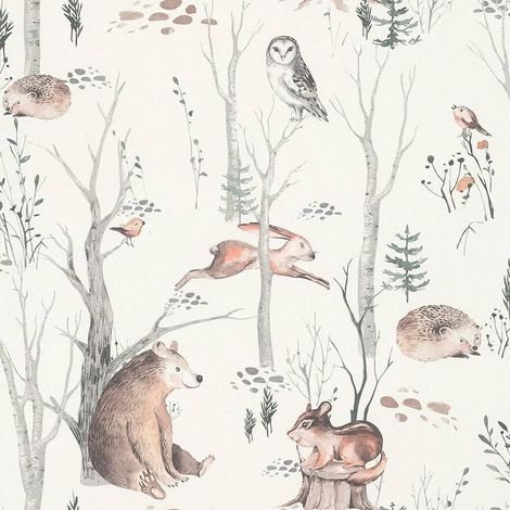 Rasch Kids Woodland Walk Wallpaper Trees Naturistic Animals Paste The Wall (1/4)