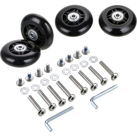 Kit di riparazione e sostituzione cuscinetti ruote valigia 4 pezzi per valigie 70 24 mm, nero (1/4)