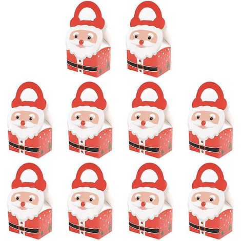 Lot de 10 boîtes d'emballage de Noël avec poignée, motif Père Noël, contenant à bonbons, sac cadeau fourre-tout, articles de fête-9618cm (1/2)