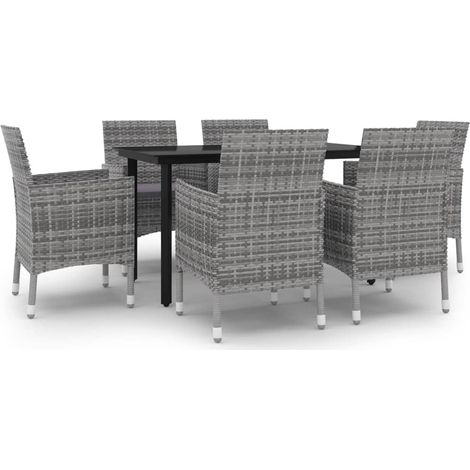 Maison Exclusive - 7-tlg. Garten-Essgruppe mit Auflagen Poly Ratt