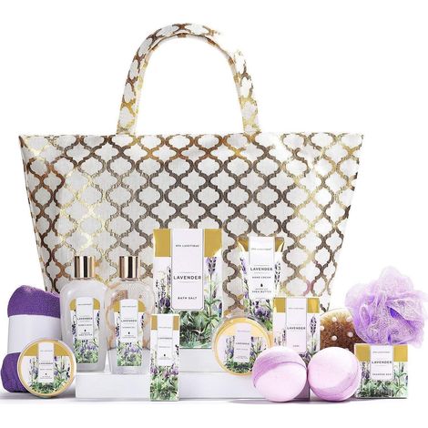 Bade Geschenkset 15-teilig mit Handtasche, Lavendelduft, für Frauen (1/5)