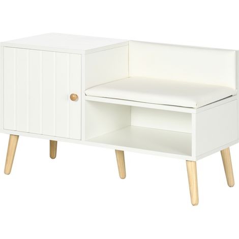Casier à chaussures 4 paires avec compartiment ouvert et assise avec coussin 80x33x49 cm blanc