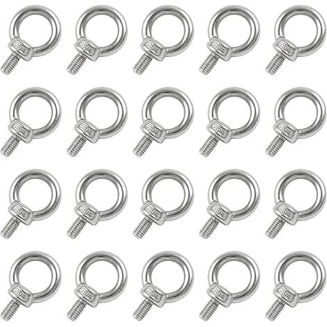 Lot de 20 vis à œil M6 - 65 kg - En acier inoxydable 304 - Avec filetage - Pour technique de fixation et divers dispositifs de levage techniques (1/4)