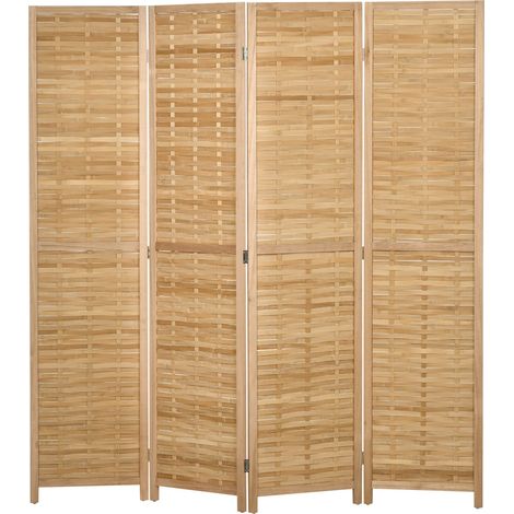 4-teilig Paravent, Raumteiler, 160 x 170 cm Trennwand, Faltbarer Sichtschutz, Raumtrenner aus Bambus, Sichtschutzwand für Wohnzimmer, Schlafzimmer, Natur