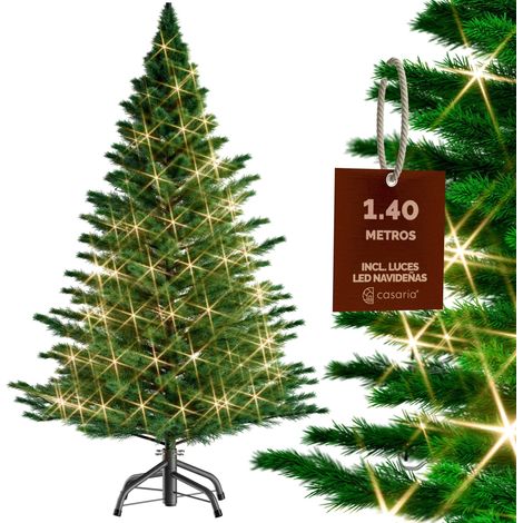 Árbol de Navidad artificial Verde con soporte con luz LED iluminación interior para las fiestas - modelo a elegir  Abeto de 140cm (1/9)