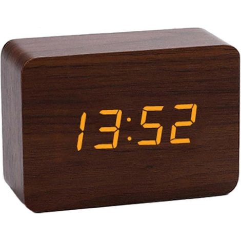 Tischwecker aus Holz, Wecker aus Holz mit Wochentags-/Wochenendanzeige, elektrischer Wecker aus Holz mit Tonsteuerung, elektrischer Schlafzimmerwecker, Digitalwecker