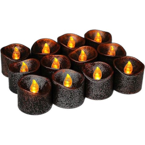Lot de 12 bougies chauffe-plat sans flamme à piles, effet coulant, bougies noires réalistes, bougies votives LED pour mariage, fête, Halloween, Noël (1/4)