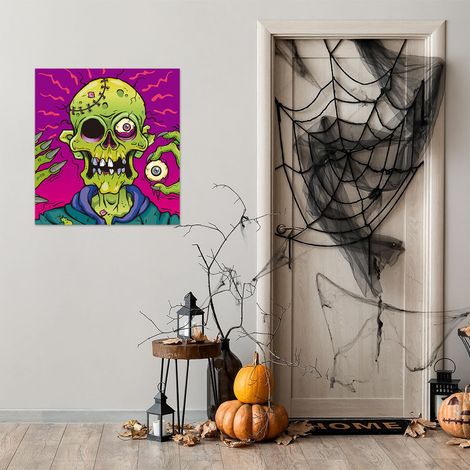 Affiche Décoration Halloween Zombie, Poster mural carré 44,5 × 48 cm pour fête (1/4)